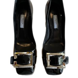 Prada 85mm Block Heel Black Patent